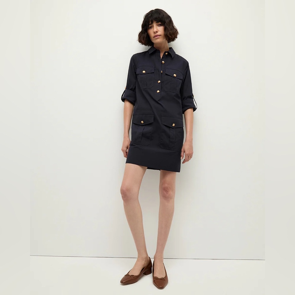 Veronica beard Saude cargo dress poplin  nwt roll tab 6 navy poplin shirtdress